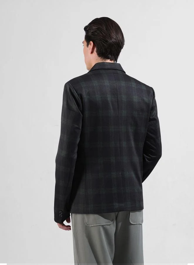 The Indian Garage Co Men Comfort Fit Checked Notch Collar Full Sleeves Blazer